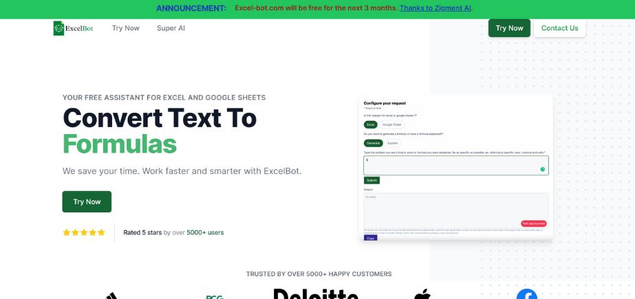 Excel-bot.com - AI Excel Formula Generators