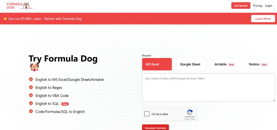 Formula Dog - AI Excel Formula Generators