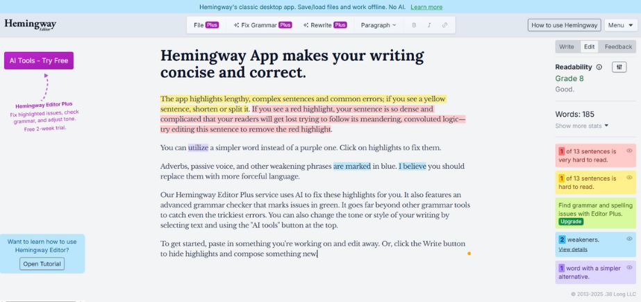 HemingwayAI - Best AI Rewriter Tools