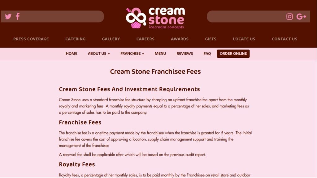 Cream Stone Franchise Cost