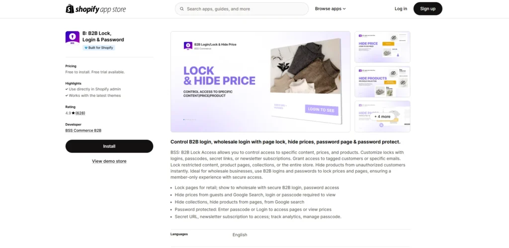 Shopify Wholesale Apps - B2B Login/Lock & Hide Price by Singleton