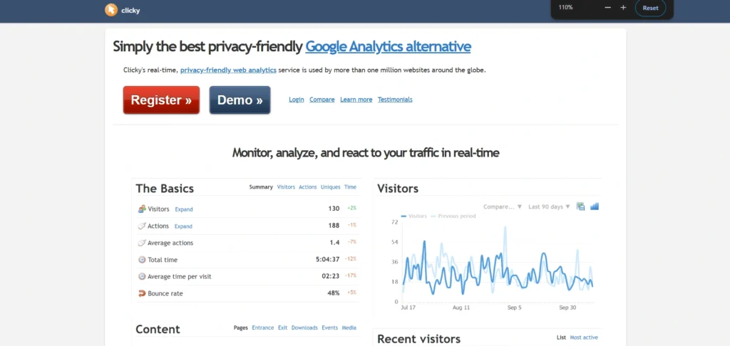 google analytics alternatives-Clicky 