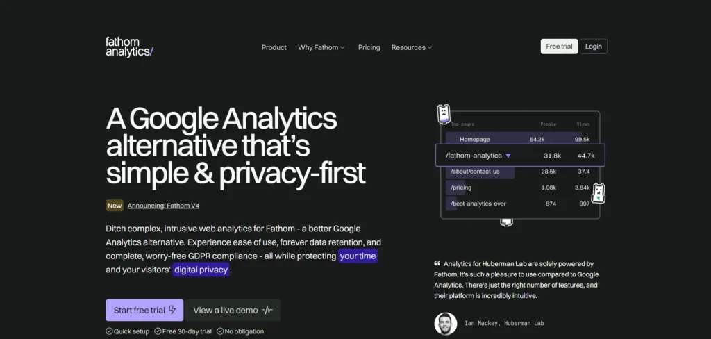 google analytics alternatives- Fathom Analytics 