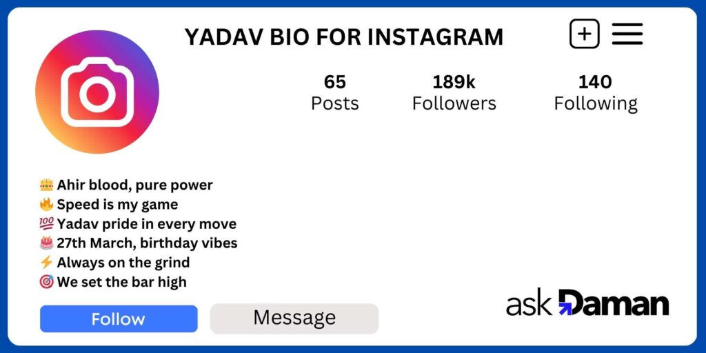 Yadav Bio For Insatagram