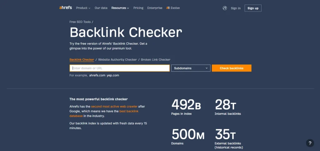 Backlink Analysis Tool - Ahrefs