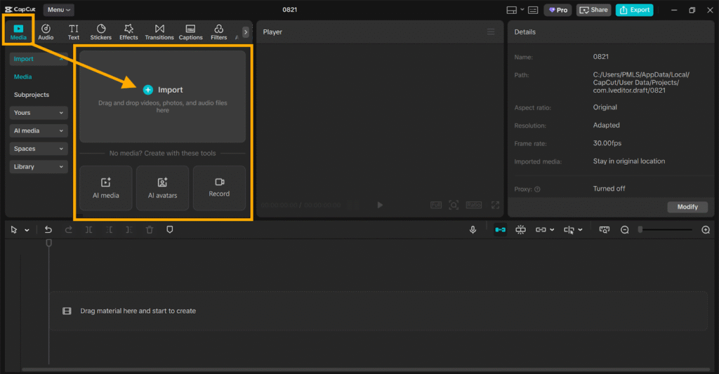 Steps to Use the AI Voice Generator on CapCut PC - Import Slide Video or Presentation