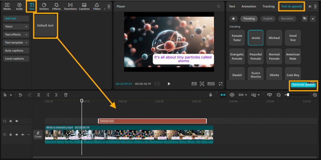 Steps to Use the AI Voice Generator on CapCut PC - Add Narration with AI Voice Generator