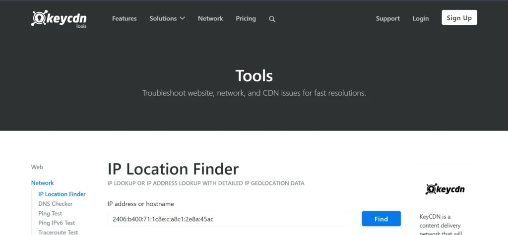 KeyCDN IP Lookup Tool - IP Address Lookup Tool