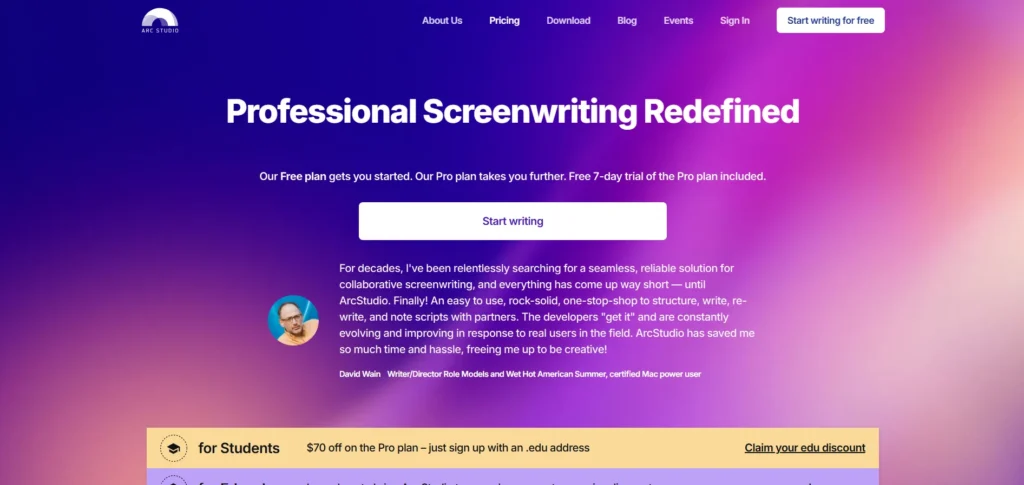Script Writing Software - Arc Studio Free Plan